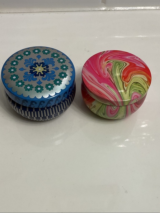 Other - Decorative Round Tin candle Set — Blue Floral & Pink Swirl